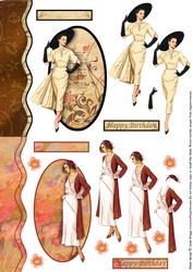 2 Vintage Lady Toppers for A6 Cards