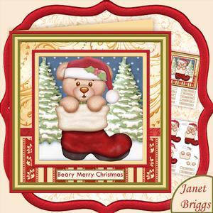 Bear in Boot Christmas Card Mini Kit & Decoupage