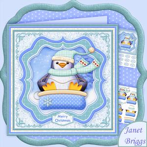 Penguin Sledging Fun 7.5 Christmas Decoupage Mini Kit