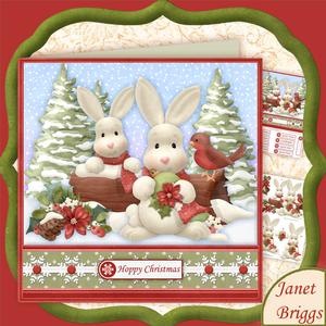 Hoppy Christmas Rabbits 8x8 Decoupage Mini Kit