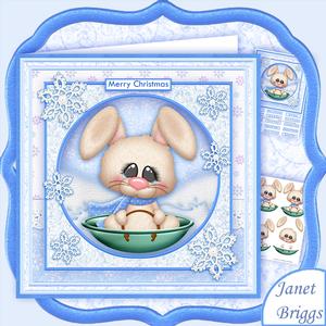 Sledging Bunny Christmas 8x8 Decoupage Mini Kit