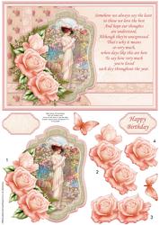 Lady in Cottage Garden & Verse Decoupage Sheet