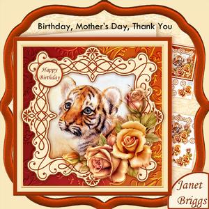 Tiger Cub & Roses 7.5 Decoupage Mini Kit All Occasions