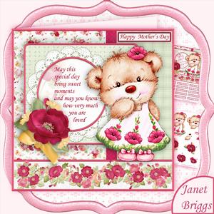 Poppy Bear 7.5 Birthday Mothers Day Decoupage Mini Kit