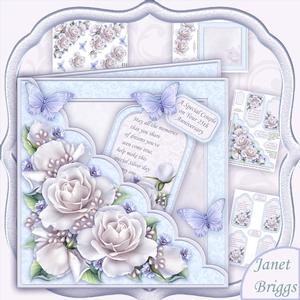 Square Scallop Pocket Silver Roses Wedding or Anniversary
