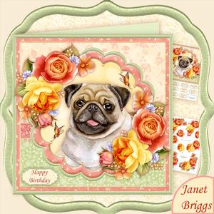 Pug & Summer Roses 8x8 Decoupage Mini Kit