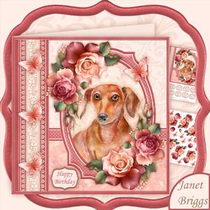 Dachshund Dog & Dusky Roses 8x8 Decoupage Mini Kit