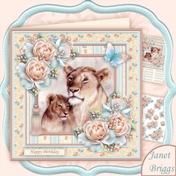 MOTHER LIONESS & CUB 8x8 Floral Decoupage Mini Kit