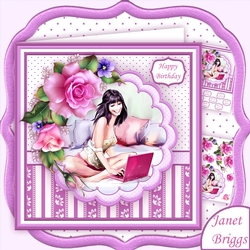YOUNG LADY & LAPTOP 8x8 Decoupage Mini Kit Female Birthday
