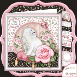 WHITE CAT BUTTERFLY & ROSE 8x8 Decoupage Mini Kit