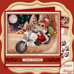 COOL BIKER SANTA 7.8 Christmas Decoupage Mini Kit