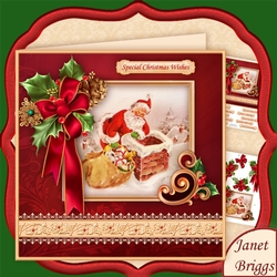 CHRISTMAS HOLLY RIBBON With SANTA 7.8 Decoupage Mini Kit