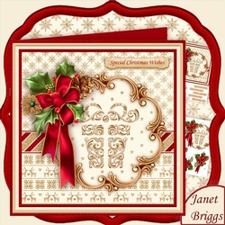HOLLY RIBBON & Gold Gift 8x8 Christmas Decoupage Mini Kit