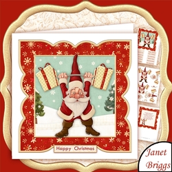 SANTA IN TRAINING 7x7 Christmas Card Topper Decoupage & Insert