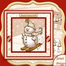 SKETCHY SNOWMAN SKIING 8x8 Christmas Decoupage Mini Kit