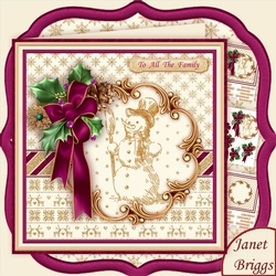 HOLLY RIBBON in PLUM & SNOWMAN 8x8 Decoupage & Insert Mini Kit
