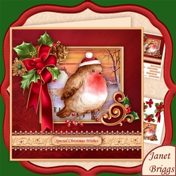 CHRISTMAS HOLLY RIBBON & Robin 7.8 Decoupage Mini Kit