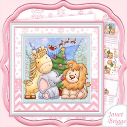 ANIMALS CHRISTMAS TREE 8x8 Baby Girl or Children Decoupage & Insert Kit 