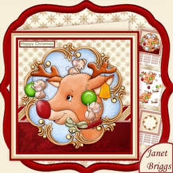 RED NOSE MOUSEDEER 8x8 Christmas Decoupage & Insert Mini Kit