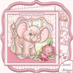 BABY ELEPHANT I REMEMBERED 8x8 Birthday Decoupage & Insert Mini Kit