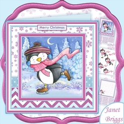 SKATING PENGUIN 8x8 Christmas Decoupage & Insert Mini Kit