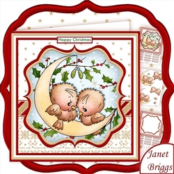 CHRISTMAS ROBINS ON MOON 8x8 Decoupage & Insert Mini Kit