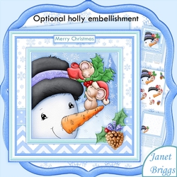 JOLLY HOLLY MICE Christmas Snowman Decoupage & Insert Mini Kit