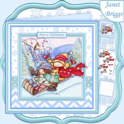 SLEDGING FUN Christmas 8x8 Decoupage & Insert Mini Kit