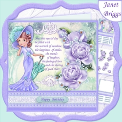 ELEGANT LADY IN LILAC ROSES & VERSE 8x8 Decoupage & Insert Mini Kit