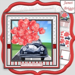 CLASSIC CAR & BALLOONS 8x8 Valentines Decoupage & Insert Mini Kit
