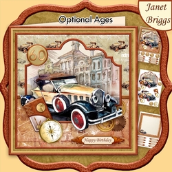 RETRO CAR GOLD 8x8 Decoupage & Insert Mini Kit Various Occasions