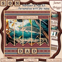 FISHING REELY GREAT DAY 7.5 Alphabet and Age Quick Card Kit Create Any Name