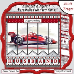 MOTOR RACING 7.5 Alphabet and Age Quick Card Kit Create Any Name