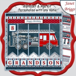 FIRE ENGINE 7.5 Alphabet and Age Quick Card Kit Create Any Name