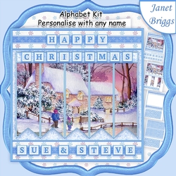 WINTER COTTAGE Christmas 7.5 Quick Card Kit Create Any Name Alphabet in 2 sizes