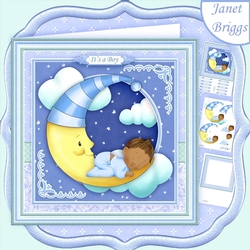 NEW BABY BOY ON MOON Ethnic 8x8 Decoupage & Insert Mini Kit