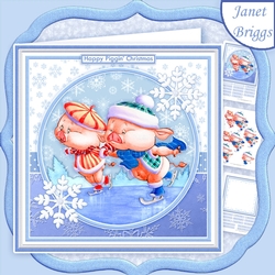 SKATING PIGLETS Christmas Decoupage & Insert Mini Kit