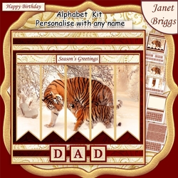 WINTER TIGERS Christmas or Birthday 7.5 Quick Card Kit Create Any Name Alphabet in 2 sizes