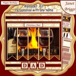 CHRISTMAS CHEER RED WINE Christmas or Birthday 7.5 Quick Card Kit Create Any Name Alphabet in 2 sizes