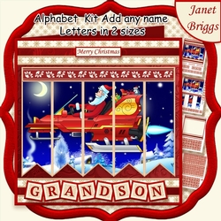 SANTAS ROCKET SLEIGH Christmas 7.5 Quick Card Kit Create Any Name Alphabet in 2 sizes