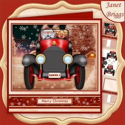 SANTAS VINTAGE CAR 7.8 Humorous Decoupage & Insert Mini Kit