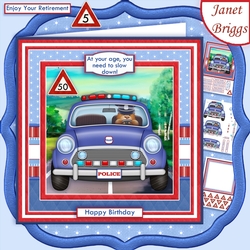 POLICE CAR With Ages Humorous Birthday, Retirement or Childs Decoupage Mini Kit