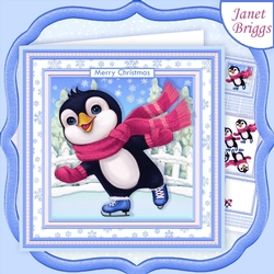 SKATING PENGUIN 8x8 Christmas Decoupage & Insert Mini Kit