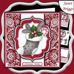 CHRISTMAS STOCKING PLUM & SILVER 7.5 Decoupage & Insert Quick Card