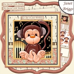 LITTLE MONKEY WITH HEADPHONES 8x8 Decoupage & Insert Mini Kit