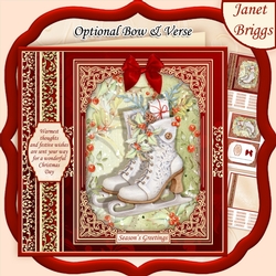 CHRISTMAS SKATES & HOLLY 7.8 Quick Christmas Card & Insert