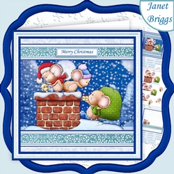 ROOFTOP SANTA MICE 8x8 Christmas Decoupage & Insert Mini Kit