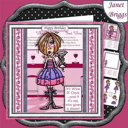 WINE 0 CLOCK 7.5 Humorous Decoupage & Insert Mini Kit