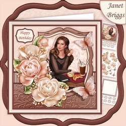 COFFEE N CREAM LADY & ROSES 7.7 Decoupage & Insert Mini Kit