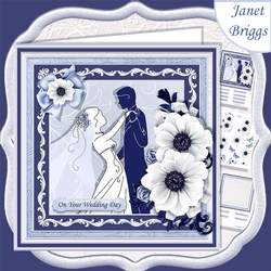 WEDDING BRIDE & GROOM Blue & Silver 7.8 Decoupage & Insert Mini Kit